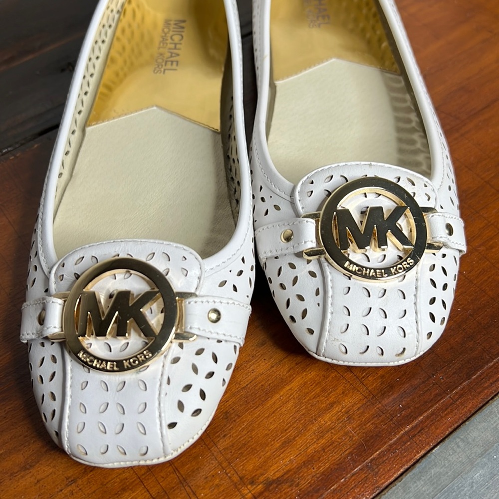 Michael Kors, leather flats, white